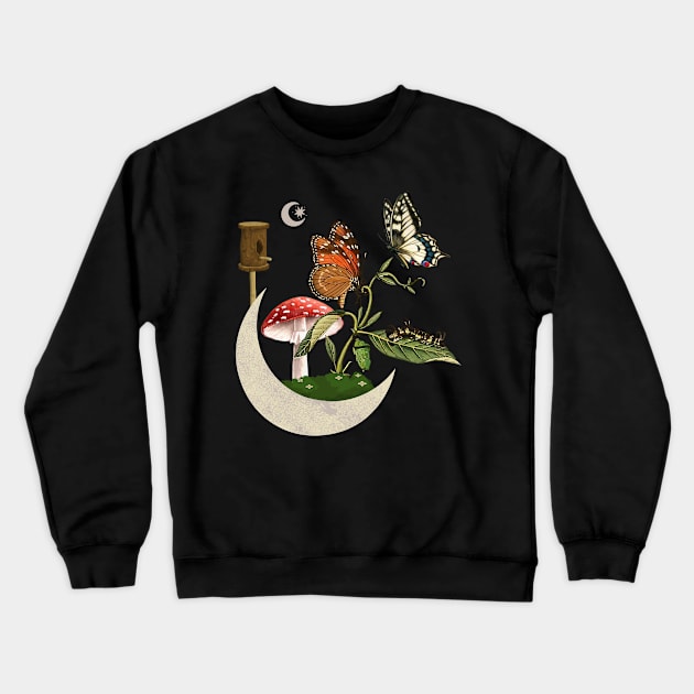 Cottagecore Crescent Moon and Butterflies Aesthetic Crewneck Sweatshirt by Souls.Print